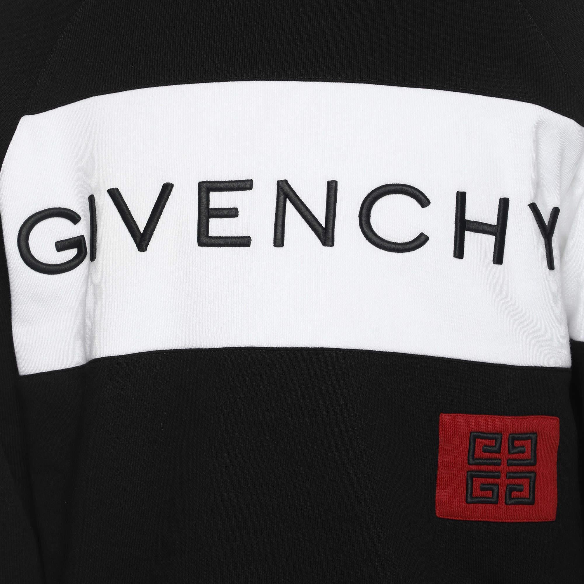Givenchy Black/White Cotton Knit Logo Embroidered Crew Neck Sweatshirt XS In Good Condition In Dubai, Al Qouz 2