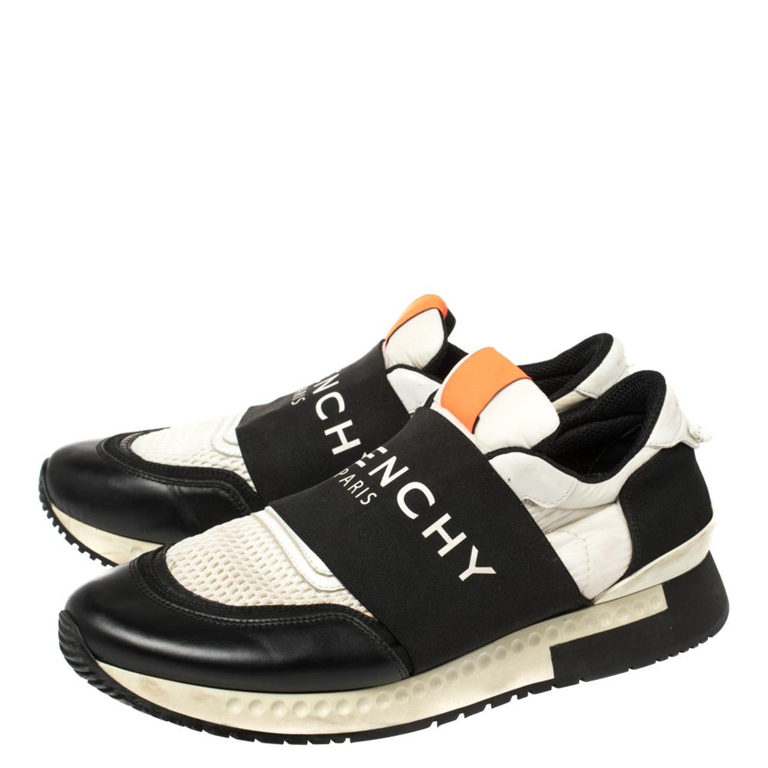Givenchy Black/White Leather and Mesh Active Runner Slip On Sneakers Size  43 at 1stDibs