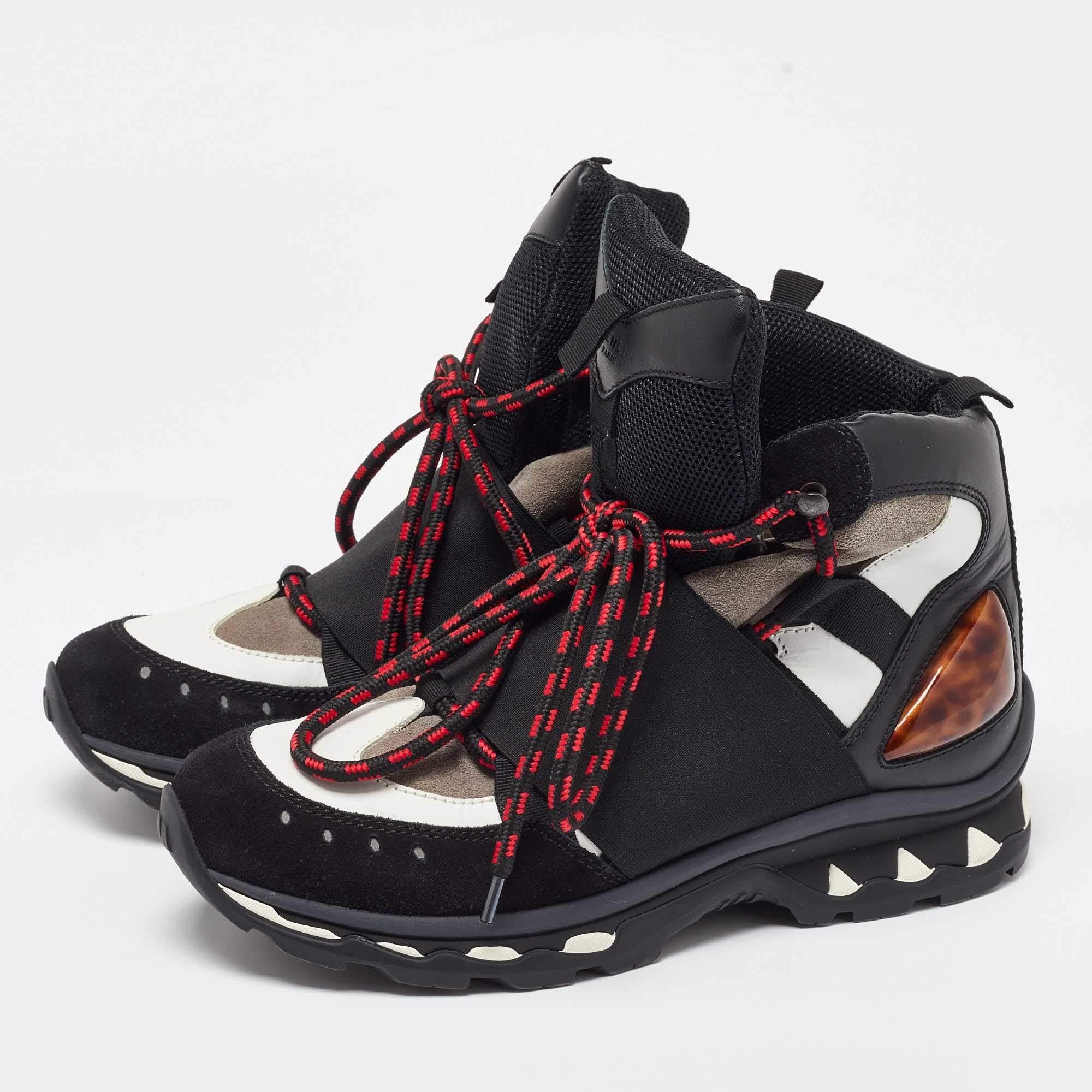 Look in tune with fashion when you wear these black sneakers on a casual day out. This pair from Givenchy is made from the best quality of suede and leather in a high top silhouette. They are finished off with round toes and laced up vamps.