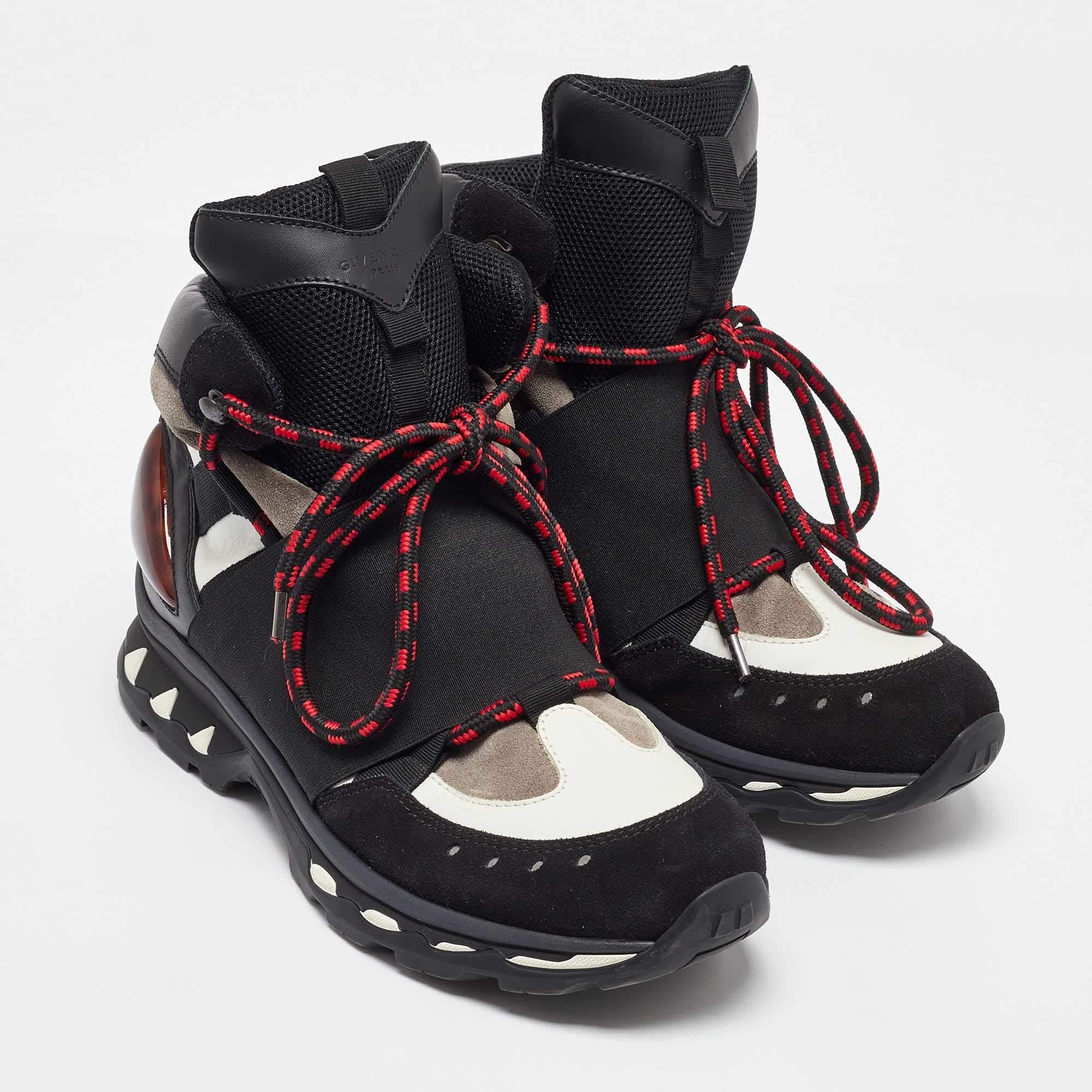 Men's Givenchy Black/White Leather and Suede Hiker High Top Sneakers Size 42 For Sale