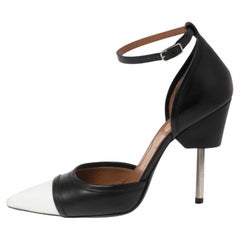 Givenchy Black/White Leather Screw Heel Ankle-Strap Pumps Size 36