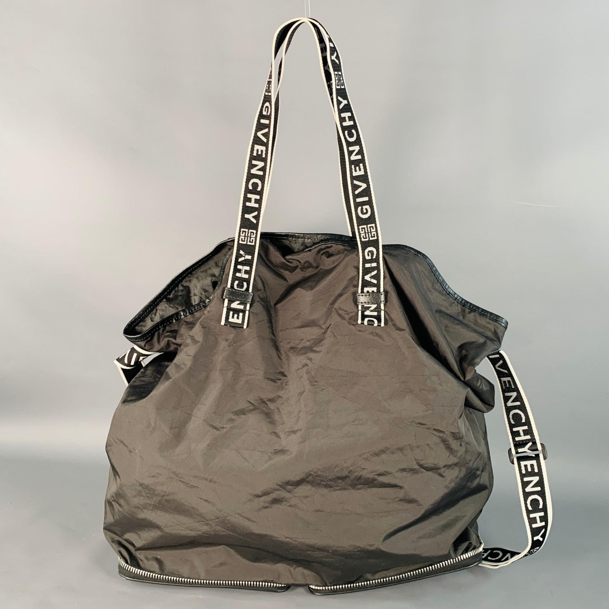 Men's GIVENCHY Black White Logo Nylon Foldable Zip Up Tote Bag For Sale