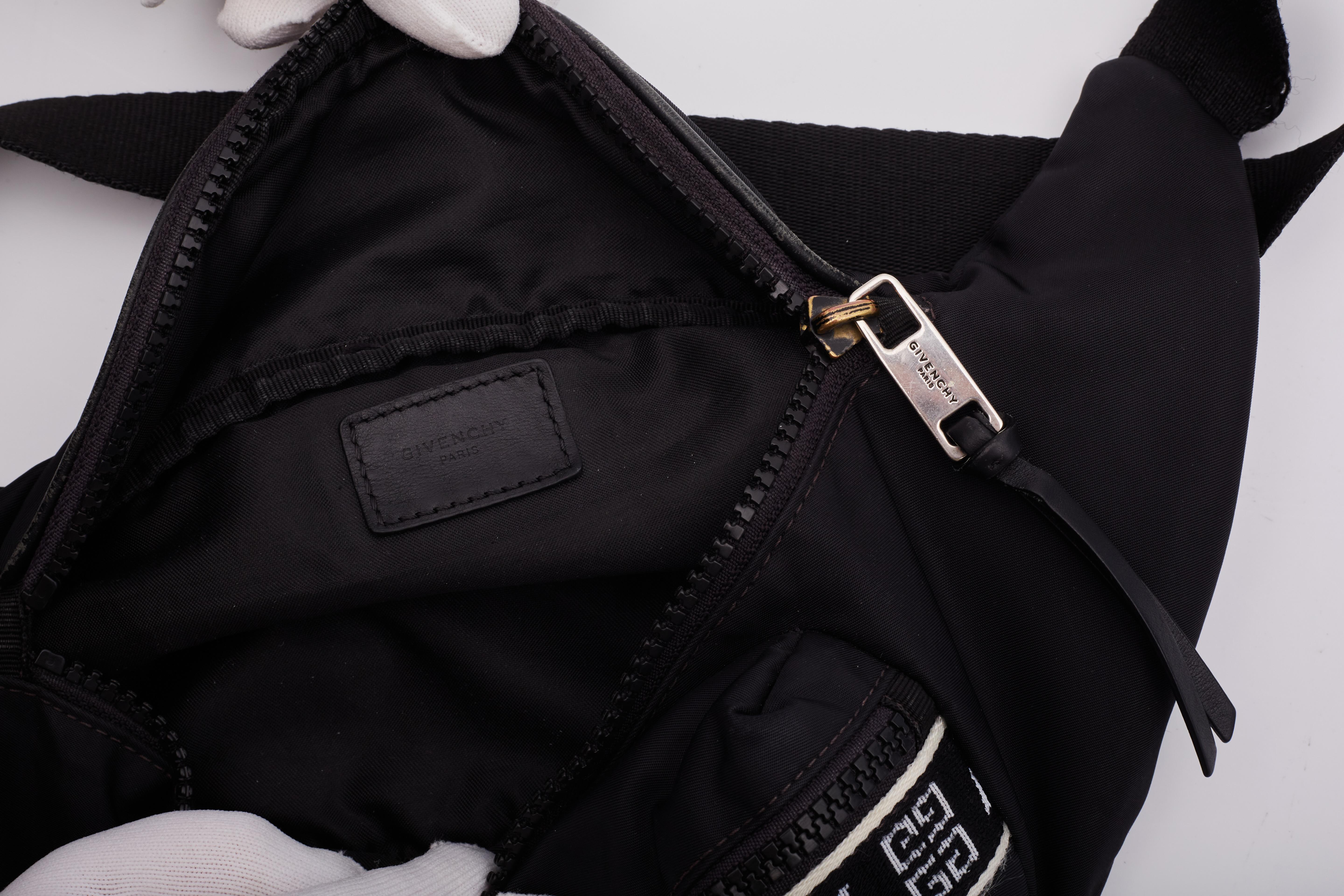 Givenchy Black White Nylon Log Print Bum Belt Bag For Sale 4