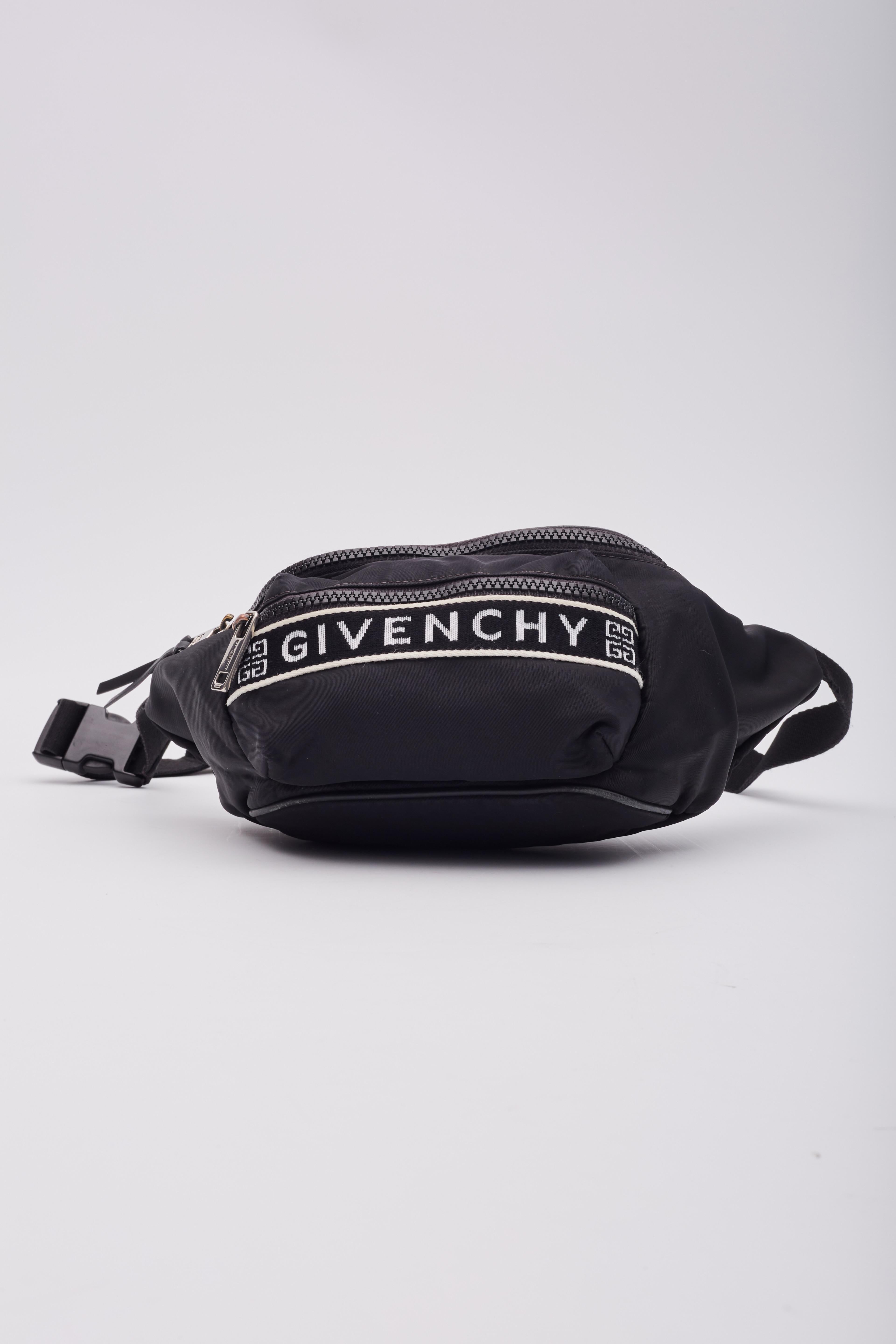 Givenchy Black White Nylon Log Print Bum Belt Bag For Sale 5