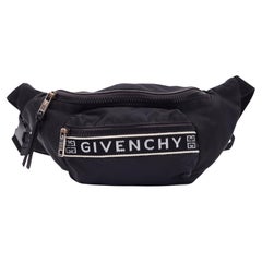Used Givenchy Black White Nylon Log Print Bum Belt Bag