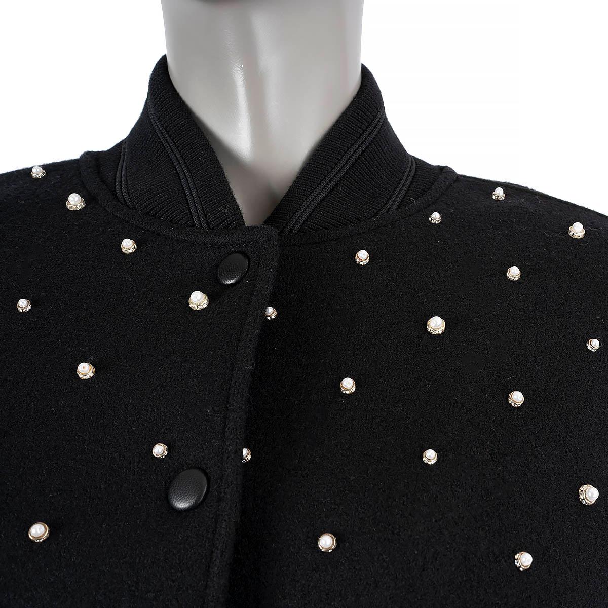 GIVENCHY black wool 2022 PEARL EMBELLISHED Bomber Jacket S For Sale 2