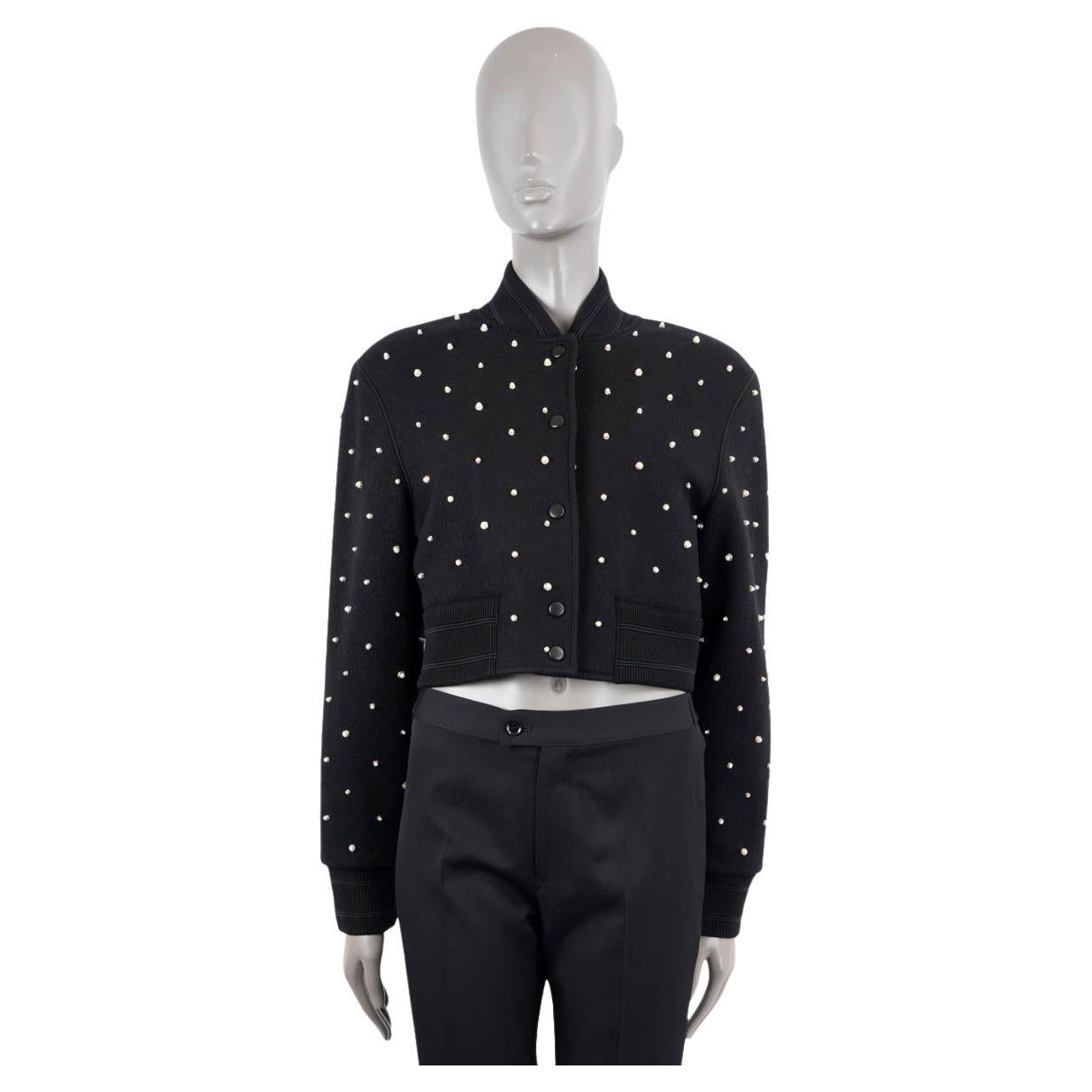 GIVENCHY black wool 2022 PEARL EMBELLISHED Bomber Jacket S For Sale