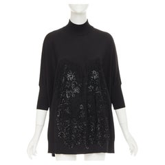GIVENCHY black wool blend sequin lace embellished knit turtleneck tunic top M
