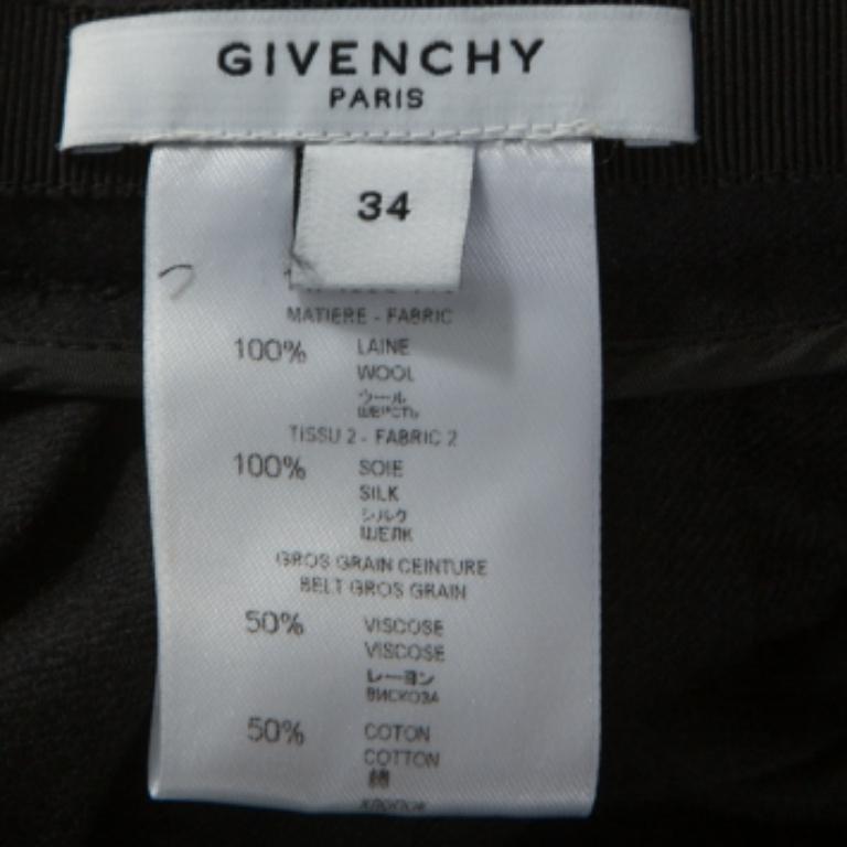 Noir Givenchy Black Wool Contrast Bow Detail Pleated Skirt S en vente