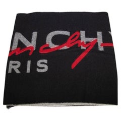 Givenchy Black Wool Logo Scarf