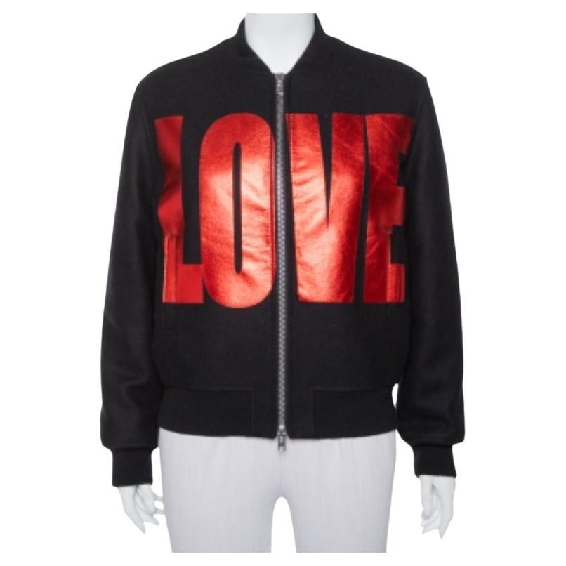Givenchy Black Wool Love Printed Bomber Jacket M For Sale