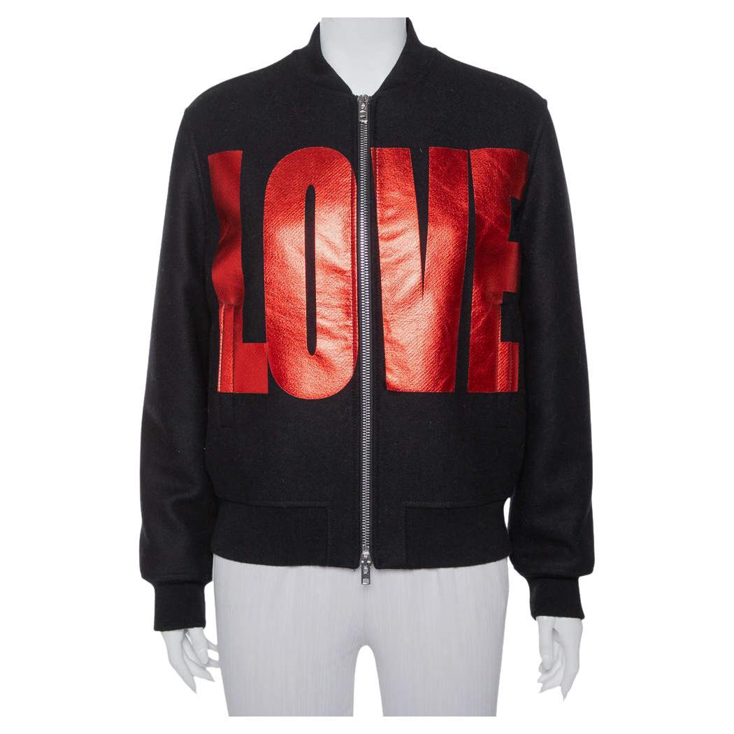 Givenchy Black Wool Love Printed Bomber Jacket M For Sale