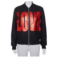 Used Givenchy Black Wool Love Printed Bomber Jacket M