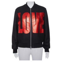 Givenchy Black Wool Love Printed Bomber Jacket M