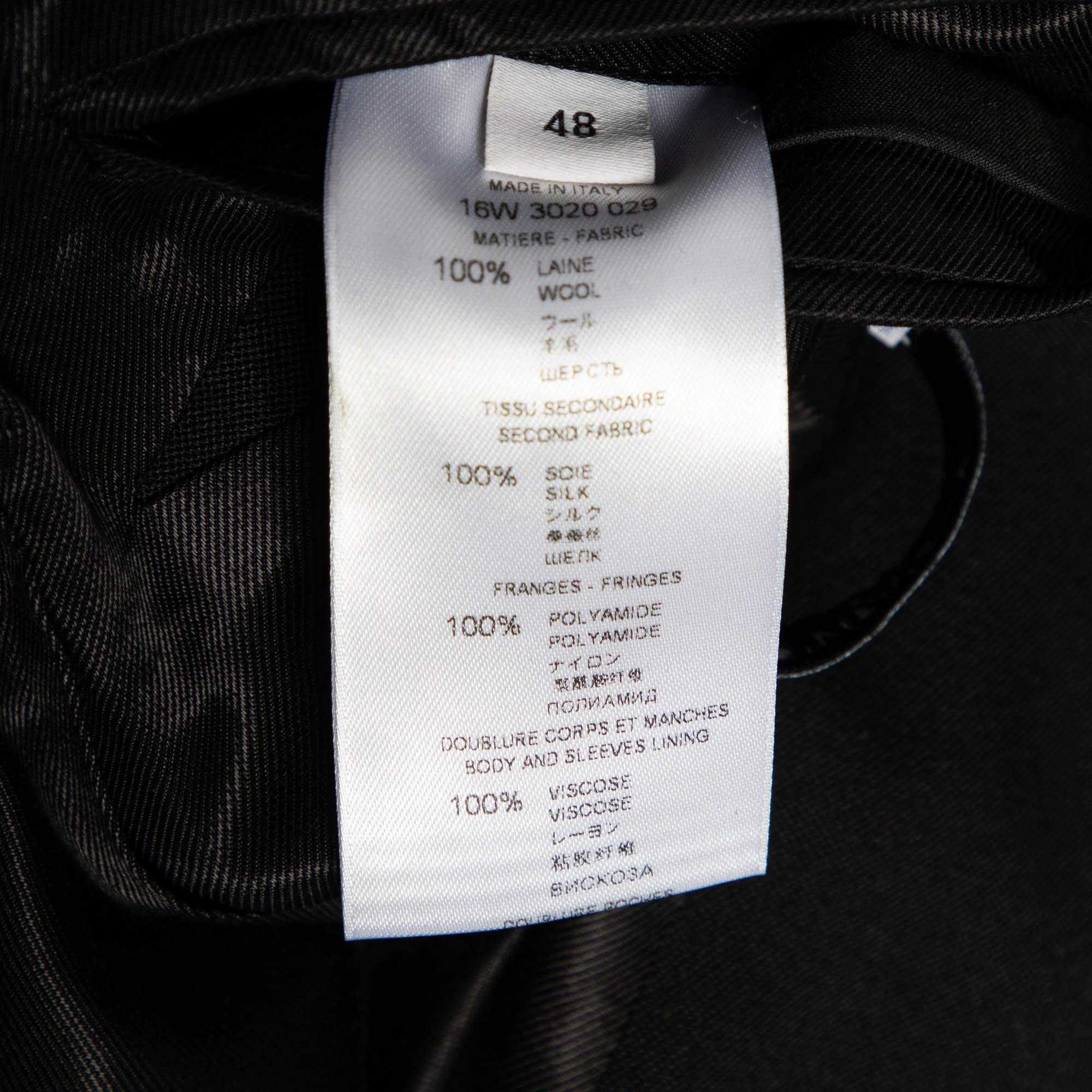 Givenchy Black Wool & Silk Satin Fringed Shawl Collar Blazer M 2