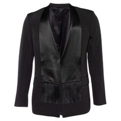 Givenchy Black Wool & Silk Satin Fringed Shawl Collar Blazer M