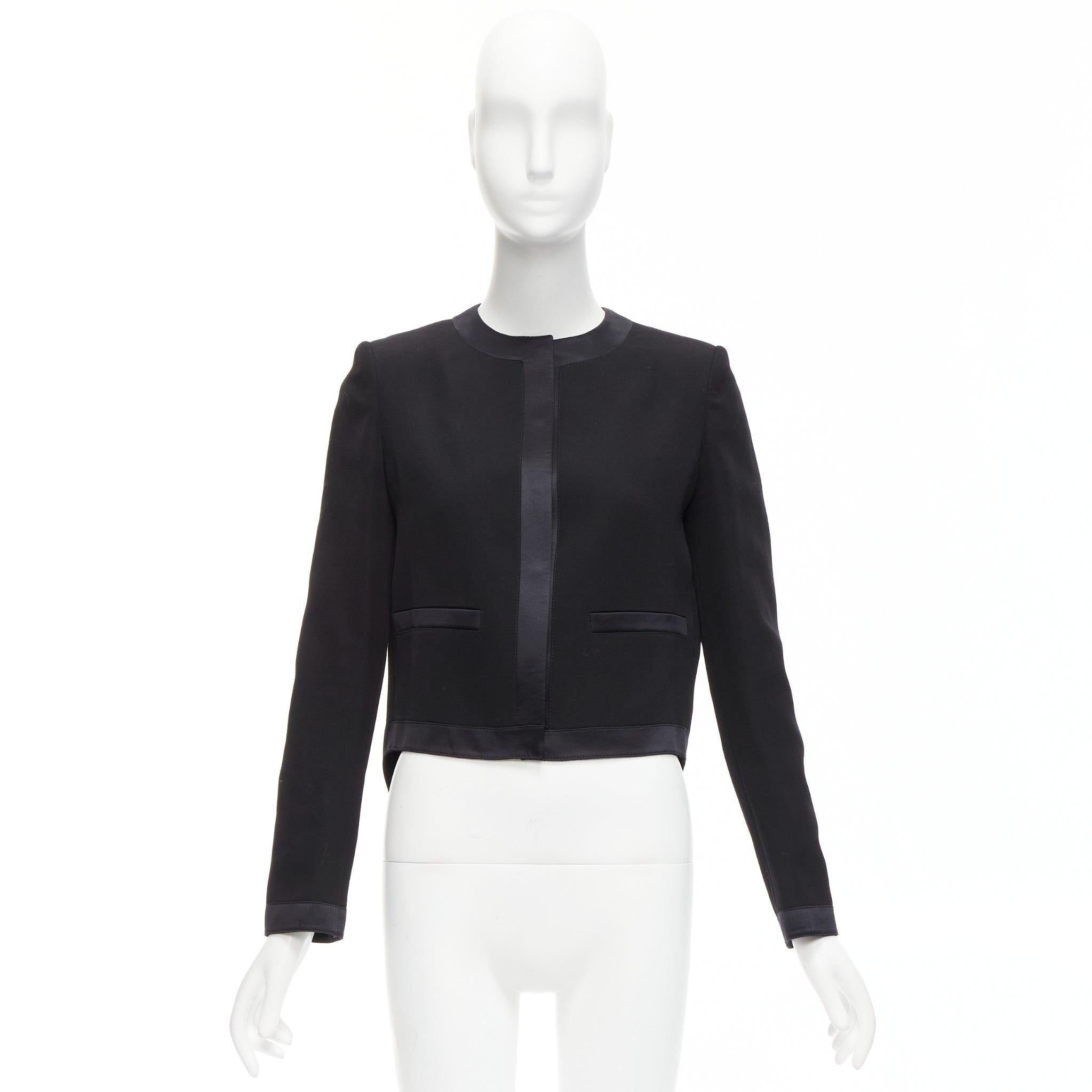 GIVENCHY black wool silk trim high low hem minimal classic jacket FR38 M For Sale 6