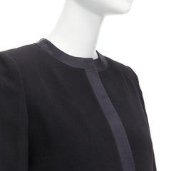 GIVENCHY black wool silk trim high low hem minimal classic jacket FR38 M