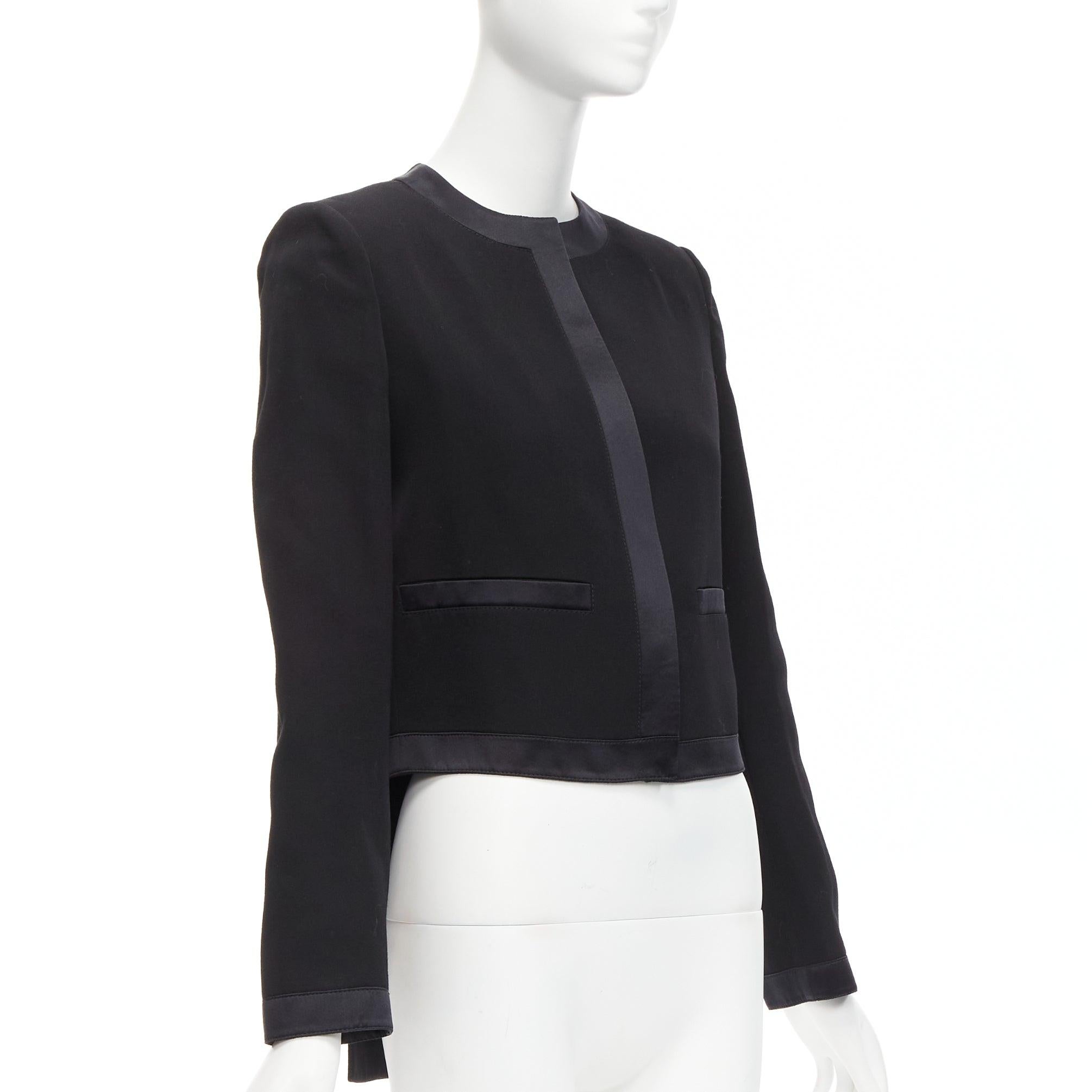 Women's GIVENCHY black wool silk trim high low hem minimal classic jacket FR38 M For Sale