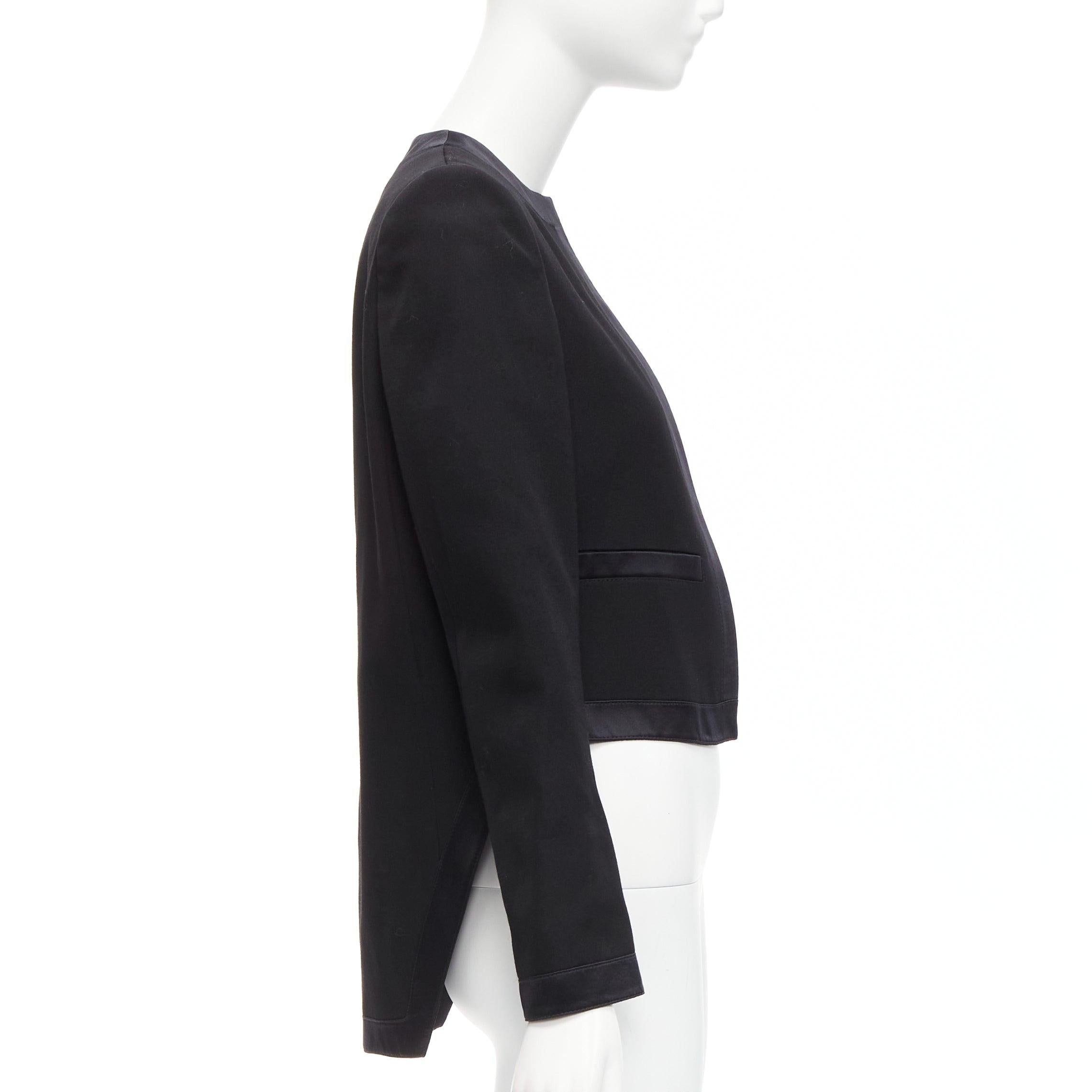 GIVENCHY noir laine soie bordée ourlet haut bas veste classique minimale FR38 M en vente 1