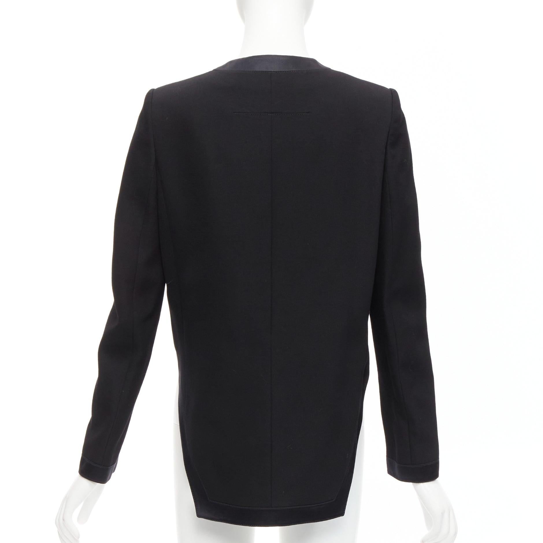 GIVENCHY noir laine soie bordée ourlet haut bas veste classique minimale FR38 M en vente 2
