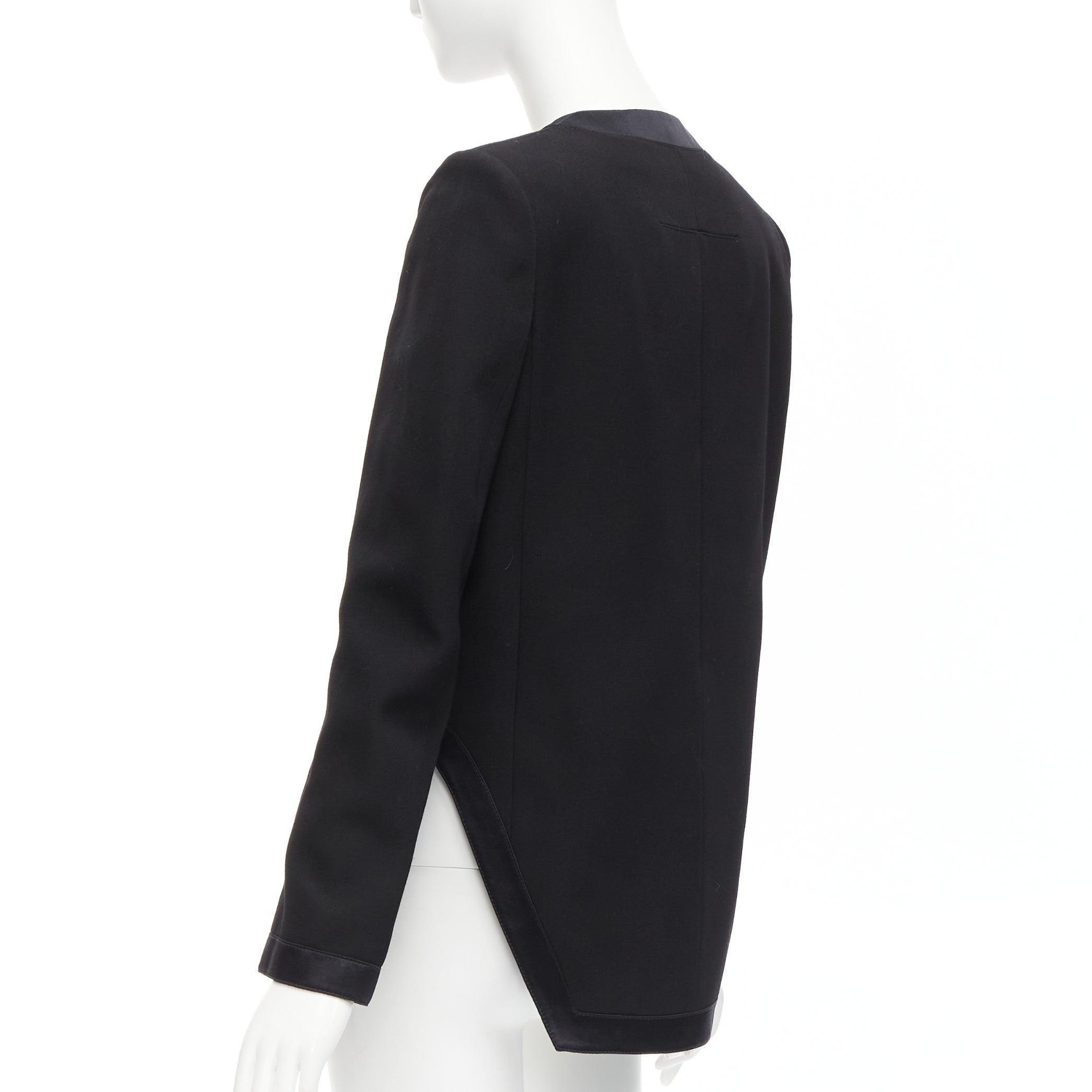 GIVENCHY black wool silk trim high low hem minimal classic jacket FR38 M For Sale 3