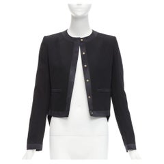 GIVENCHY black wool silk trim high low hem minimal classic jacket FR38 M