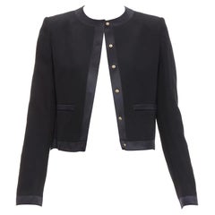 GIVENCHY black wool silk trim high low hem minimal classic jacket FR38 M GIVENCHY black wool silk trim high low hem minimal classic jacket FR38 M