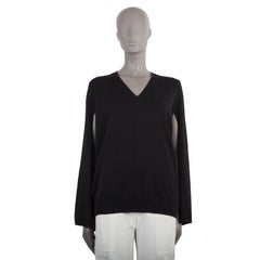 GIVENCHY black wool SLIT SLEEVES V-NECK Sweater S