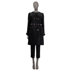 GIVENCHY black wool TWEED CHAIN EMBELLISHED DUFFLE Coat Jacket 38 S