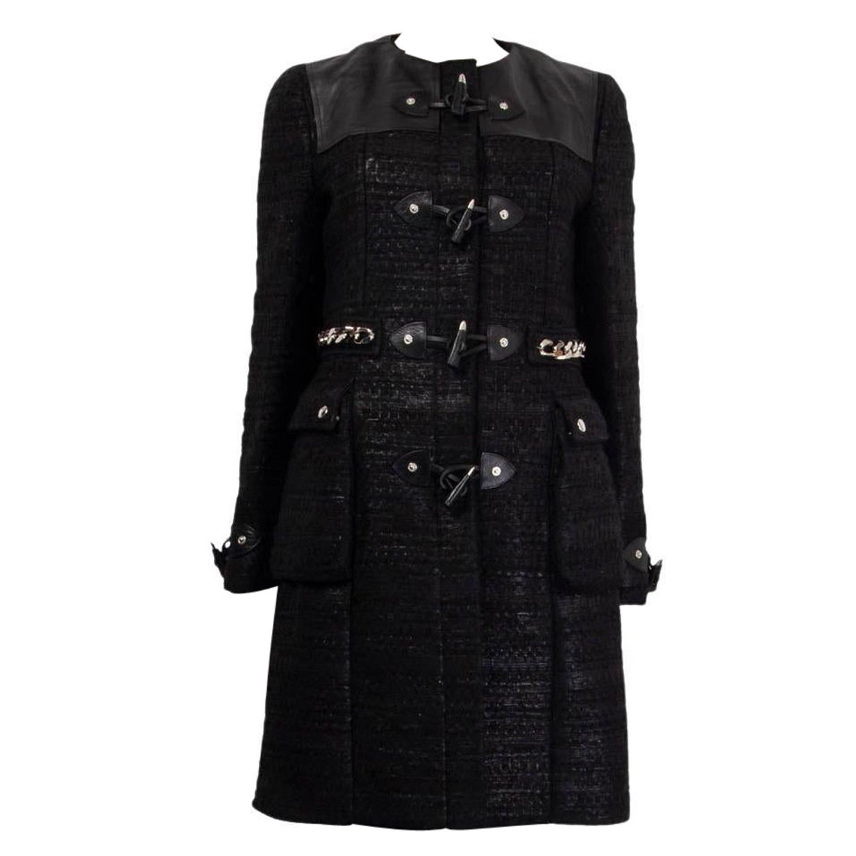 Manteau GIVENCHY en laine noire orné d'une chaîne en fil de fer, 38 S