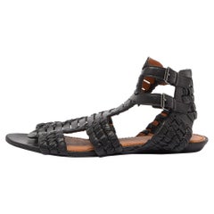 Givenchy Black Woven Leather Gladiator Flat Sandals Size 39
