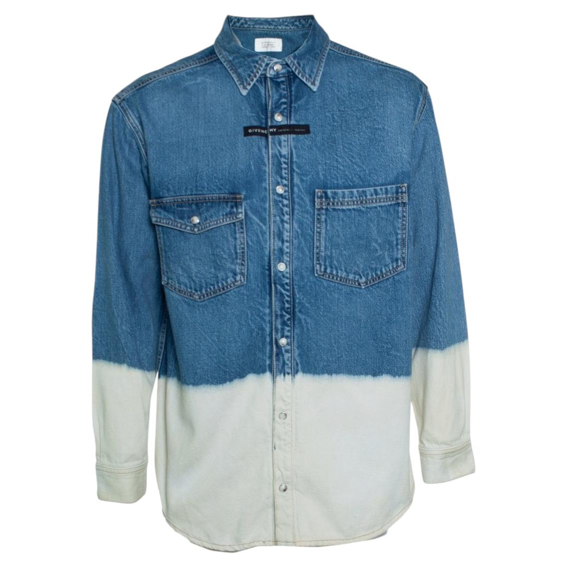 Pre-owned Givenchy , Bleach Dipped Denim Shirt In Blue