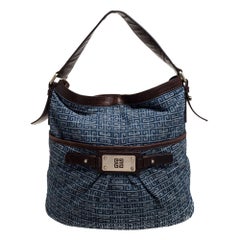 Givenchy Blue/Brown Monogram Denim and Leather Logo Plaque Hobo