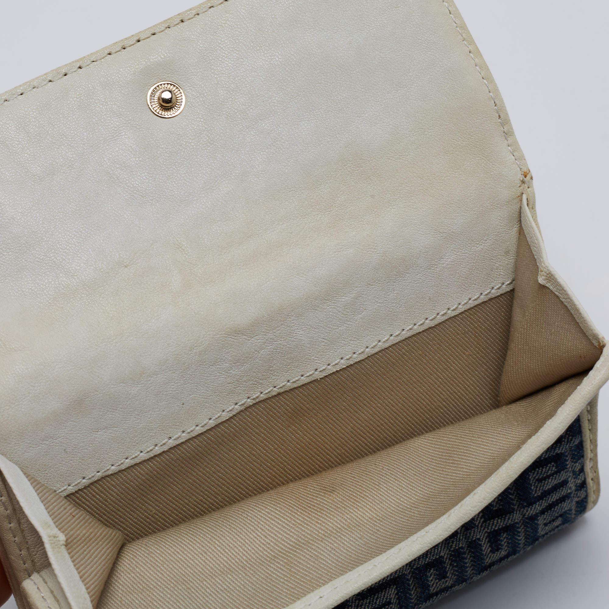 Black Givenchy Blue/Cream Monogram Canvas and Leather Metal Flap Compact Wallet