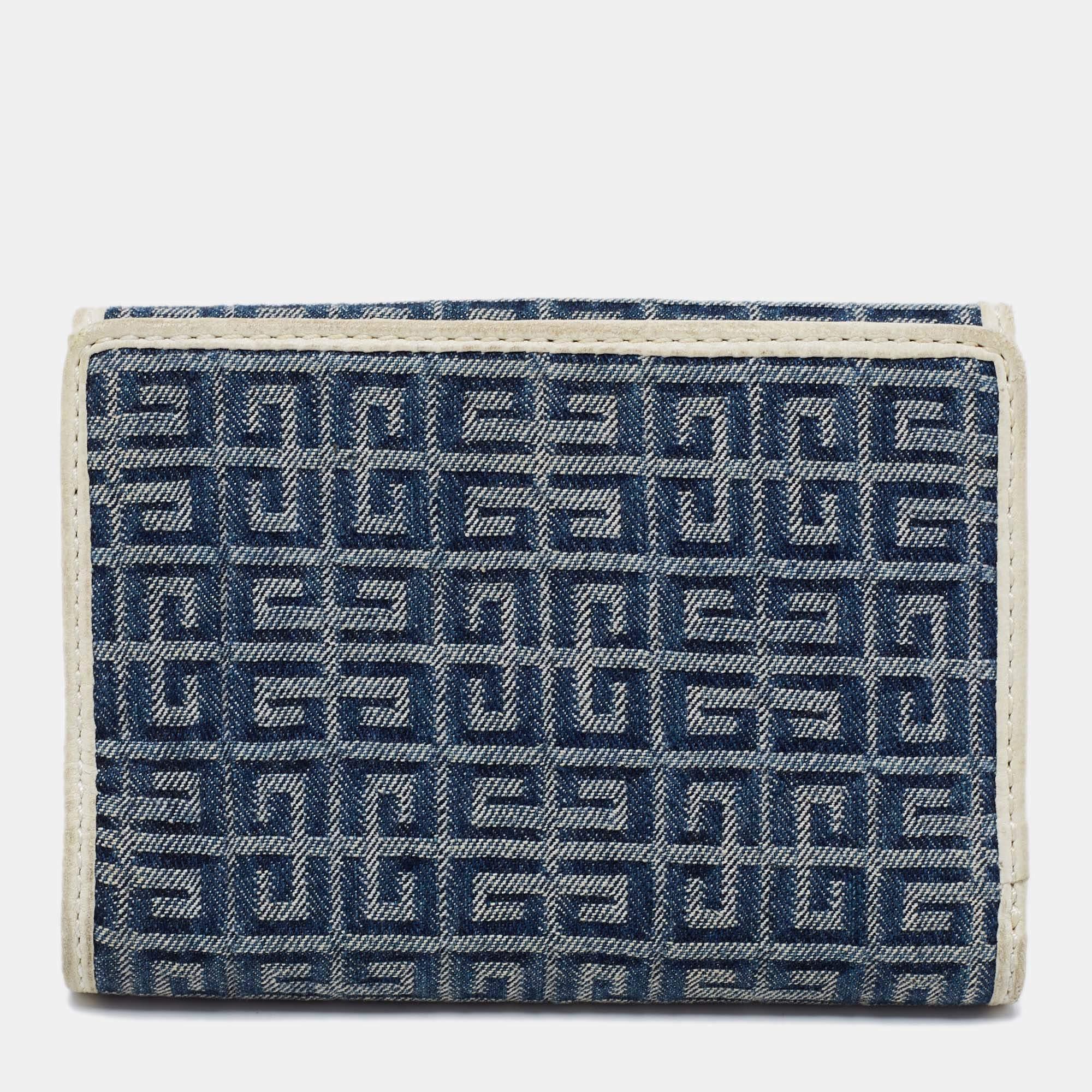 Givenchy Blue/Cream Monogram Canvas and Leather Metal Flap Compact Wallet 3