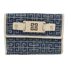 Givenchy Blue/Cream Monogram Canvas and Leather Metal Flap Compact Wallet