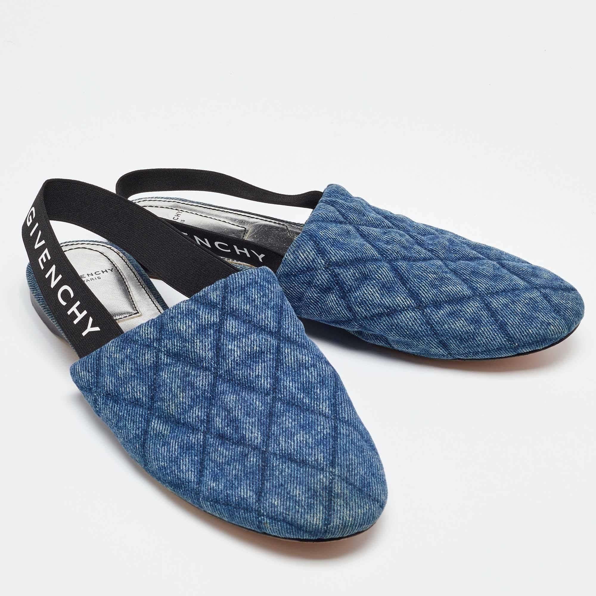 Women's Givenchy Blue Denim Rivington Slingback Flat Sandals Size 37.5 For Sale
