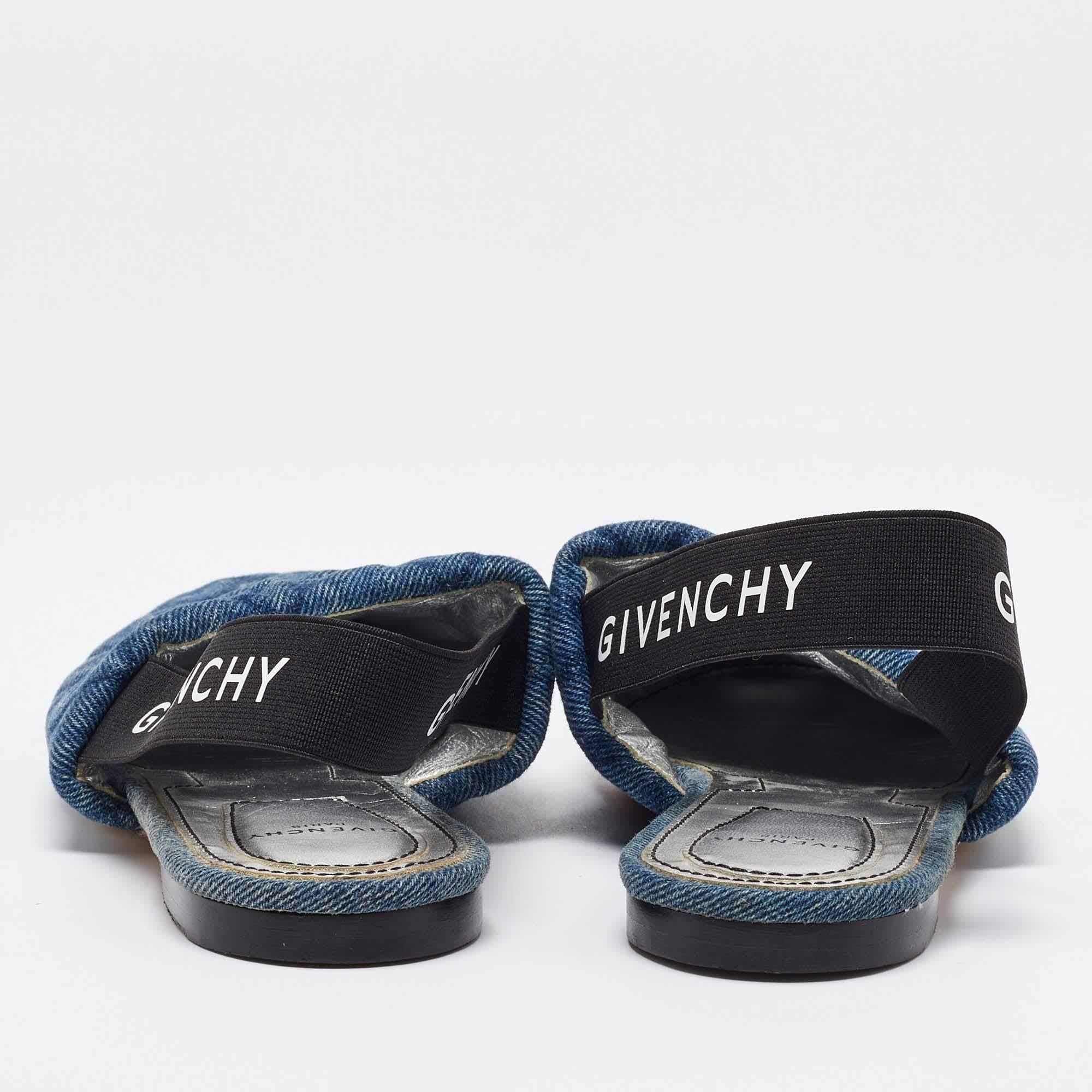 Givenchy Blue Denim Rivington Slingback Flat Sandals Size 37.5 For Sale 1