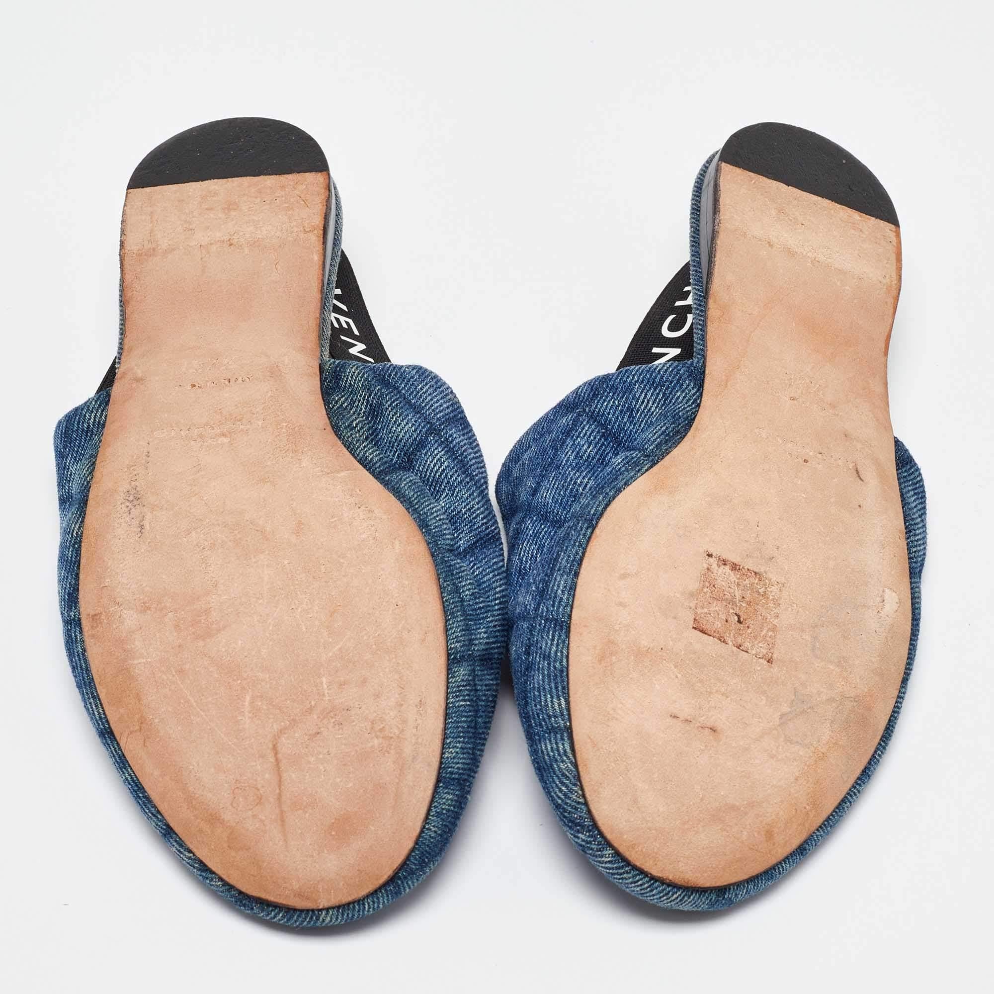 Givenchy Blue Denim Rivington Slingback Flat Sandals Size 37.5 For Sale 2