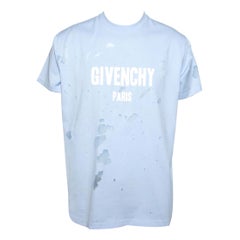 Givenchy Blue Distressed Cotton & Mesh Inset Logo Printed T-Shirt XS