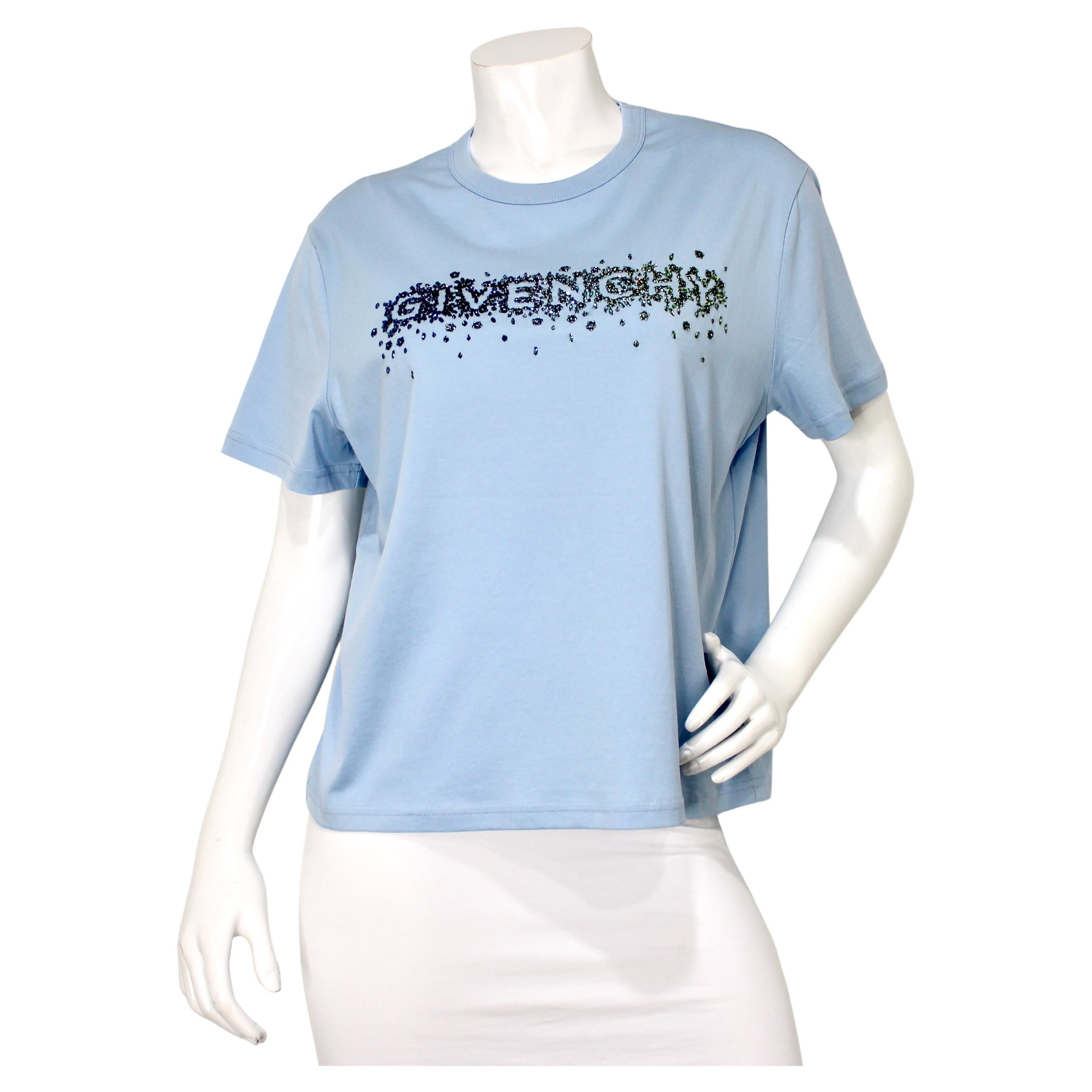 Maglietta in cotone con logo abbellito Givenchy blu in vendita