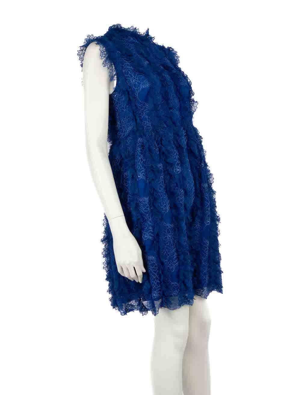 CONDITION is Very good. Hardly any visible wear to dress is evident on this used Givenchy designer resale item.
 
 
 
 Details
 
 
 Blue
 
 Viscose lace
 
 Dress
 
 Sleeveless
 
 Round neck
 
 Ruffled
 
 Mini
 
 Back zip and hook fastening
 
 
 
 
