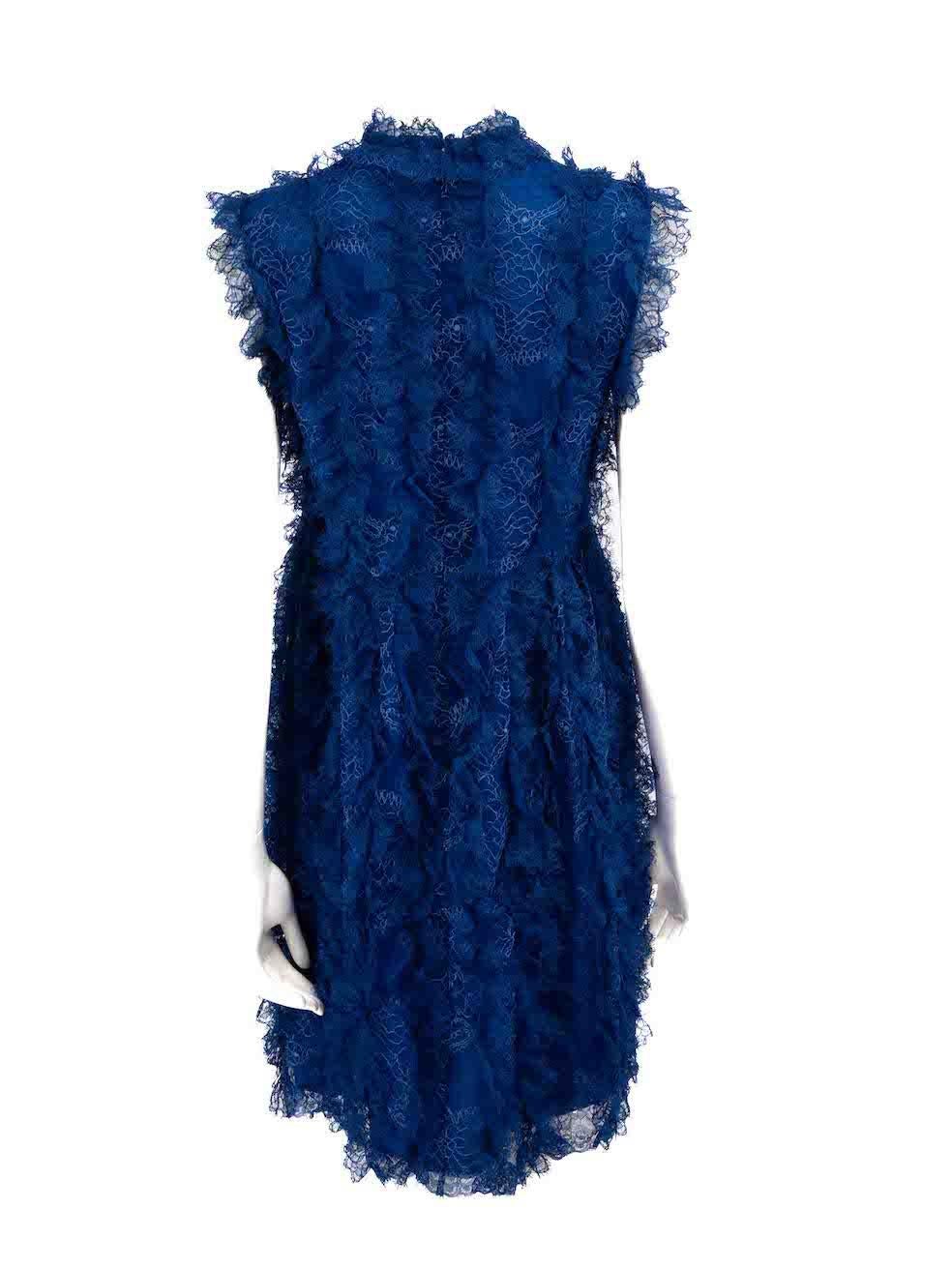 Givenchy Blue Lace Ruffle Mini Dress Size XL In Good Condition For Sale In London, GB