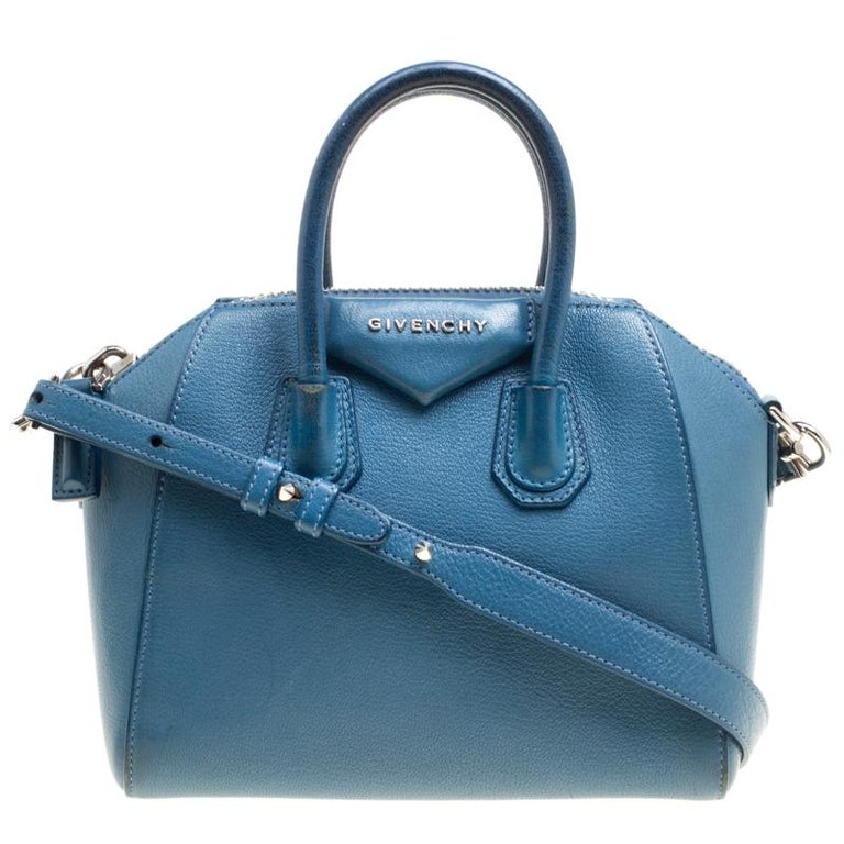 Givenchy Blue Leather Mini Antigona Top Handle Bag For Sale at 1stDibs