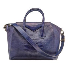 Givenchy Blue Lizard Embossed Leather Medium Antigona Satchel