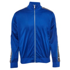 Givenchy Blue Logo-Tape Knit Zipper Track Jacket L