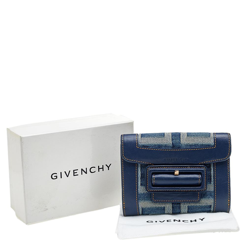 Givenchy Blue Monogram Denim And Leather Flap Compact Wallet 7
