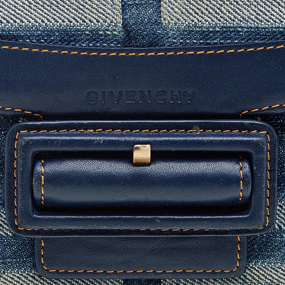 Givenchy Blue Monogram Denim And Leather Flap Compact Wallet 1