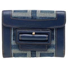 Givenchy Blue Monogram Denim And Leather Flap Compact Wallet